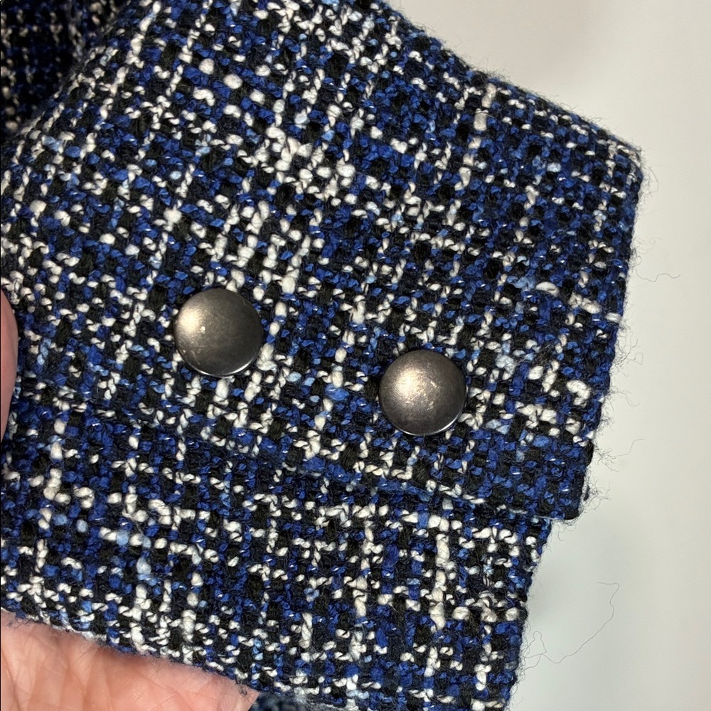 Halogen Blue White Tweed Jacket Chanel Style Blazer Size S - Picture 8 of 12